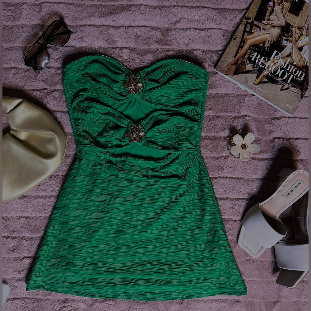 SHEIN Strapless Green Dress with Embellishments